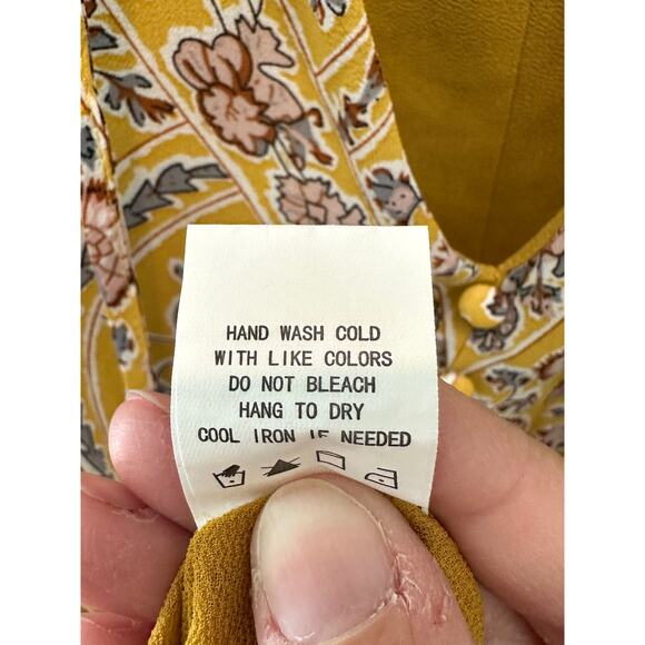 MELLODAY | Yellow Boho Floral Peasant Long Sleeve Babydoll Blouse | Small - Picture 8 of 8